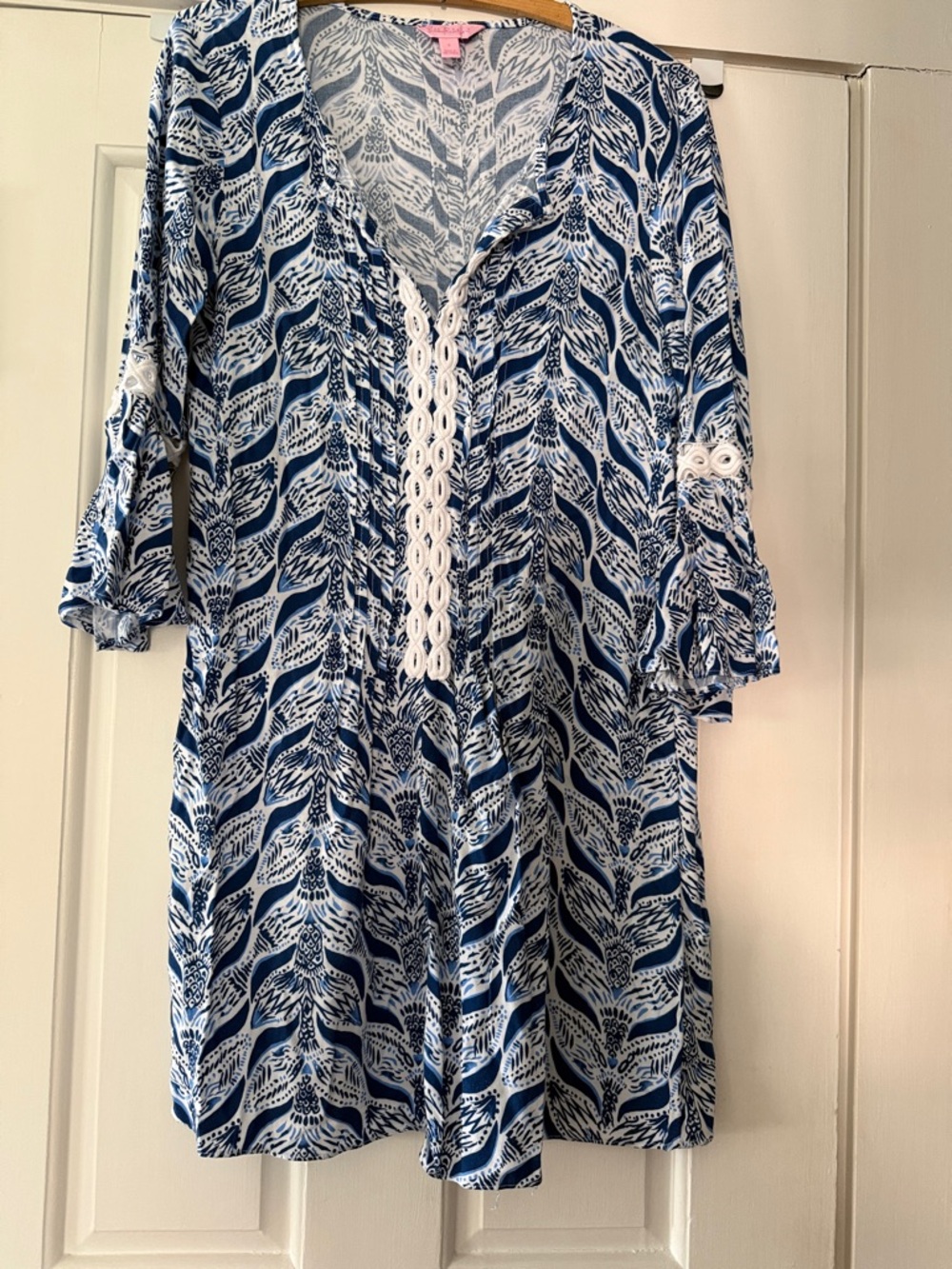 Lilly Pulitzer Navy and White Hollie dress with Crochet Detail & bell sleeves